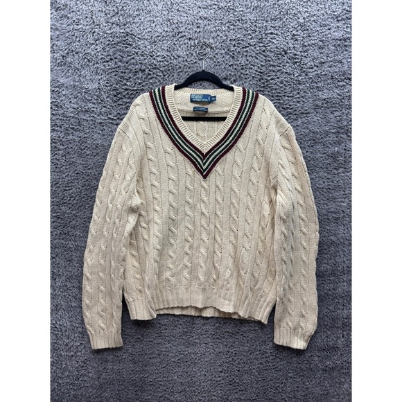 Polo Ralph Lauren Other - Vintage Polo Ralph Lauren Linen Blend Cable Knit Cricket V-Neck Sweater Mens XXL